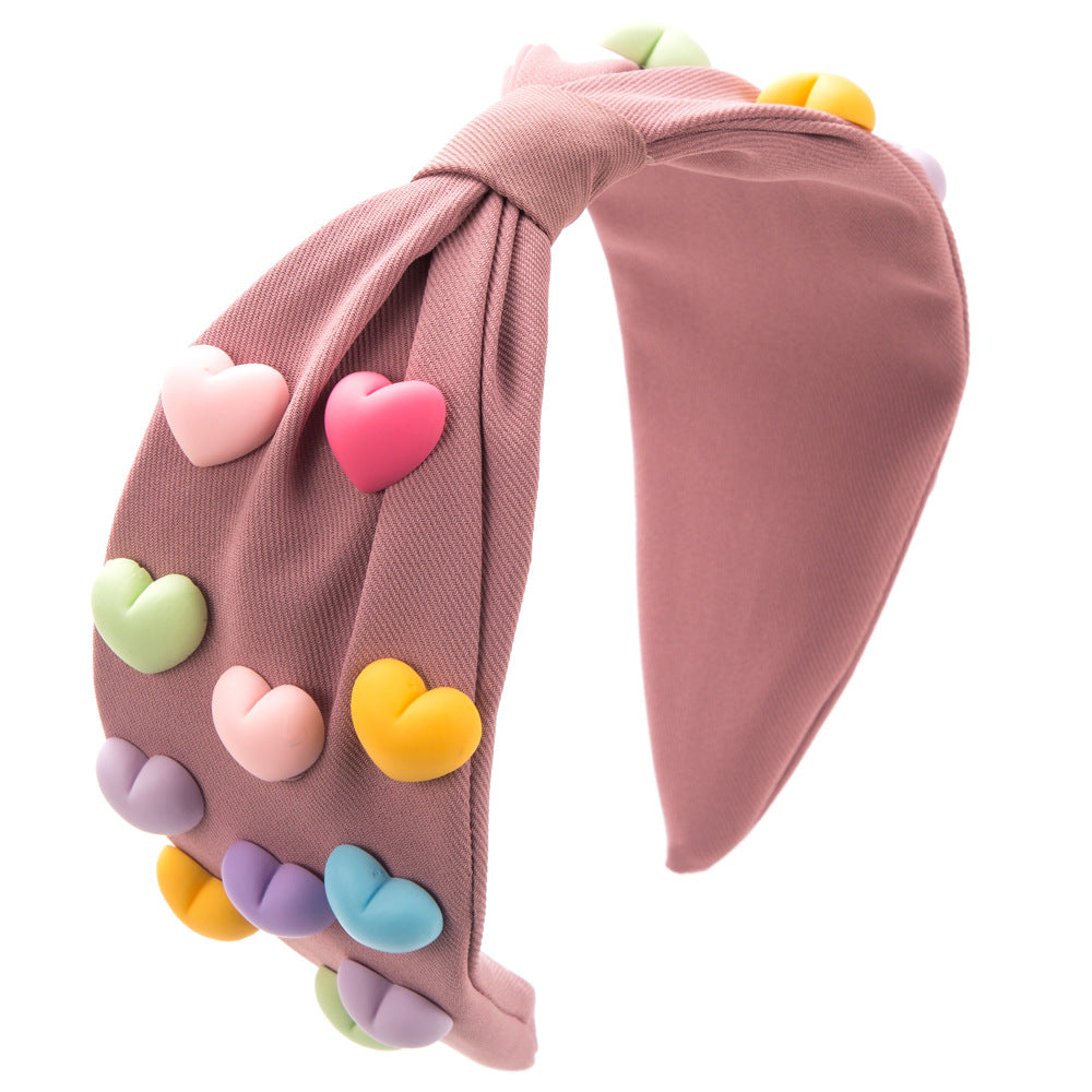 Wholesale Valentine's Day Candy Color Love Fabric Hair Hoops